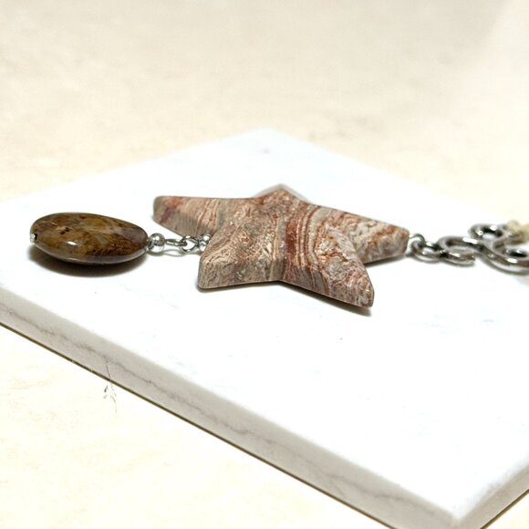 2/$20, Earthy Crazy Lace Agate Star Necklace, Genuine Gemstone Cord Necklace - Picture 7 of 14